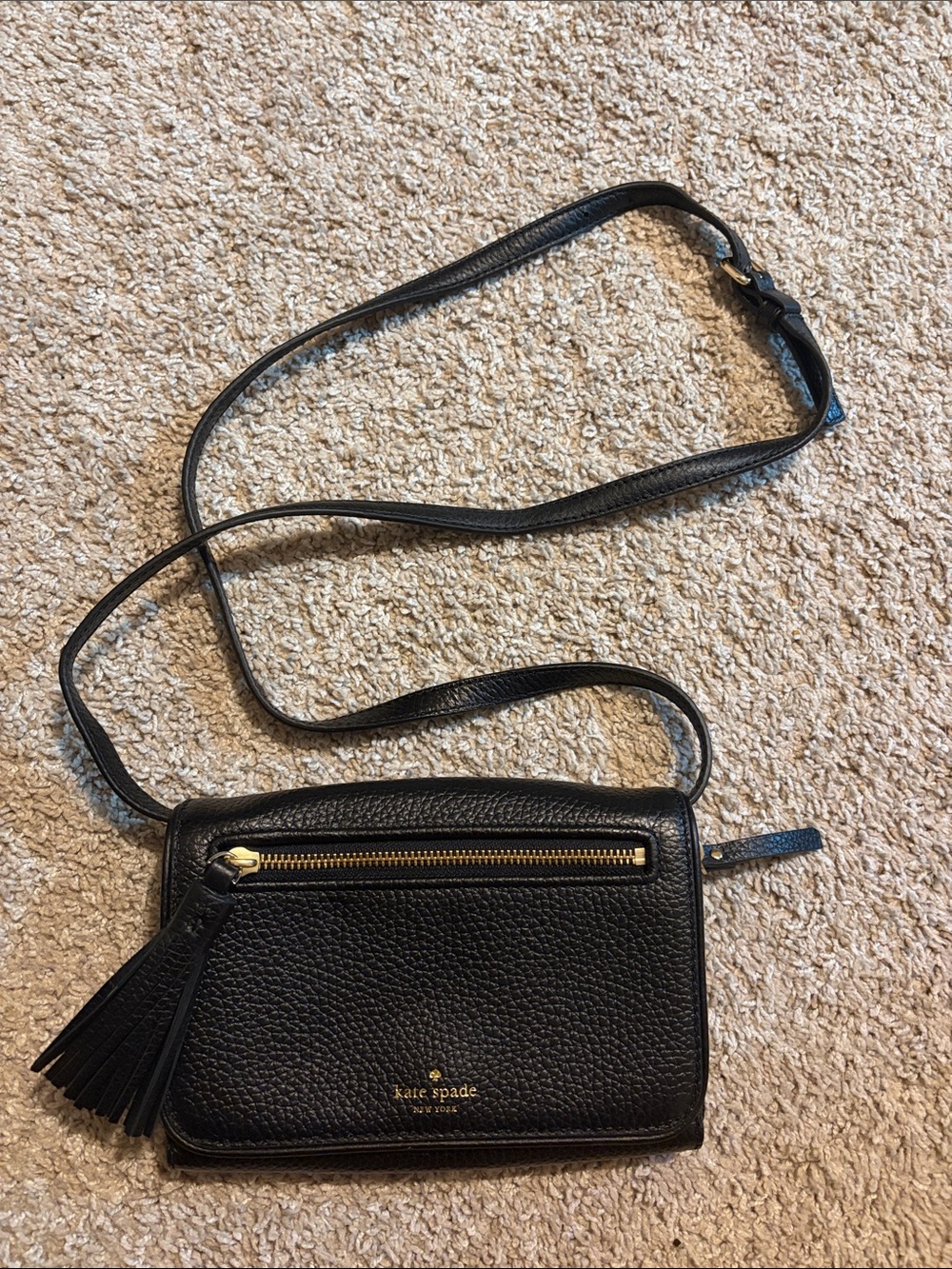 kate spade Black Pebbled Leather Crossbody with Tassel